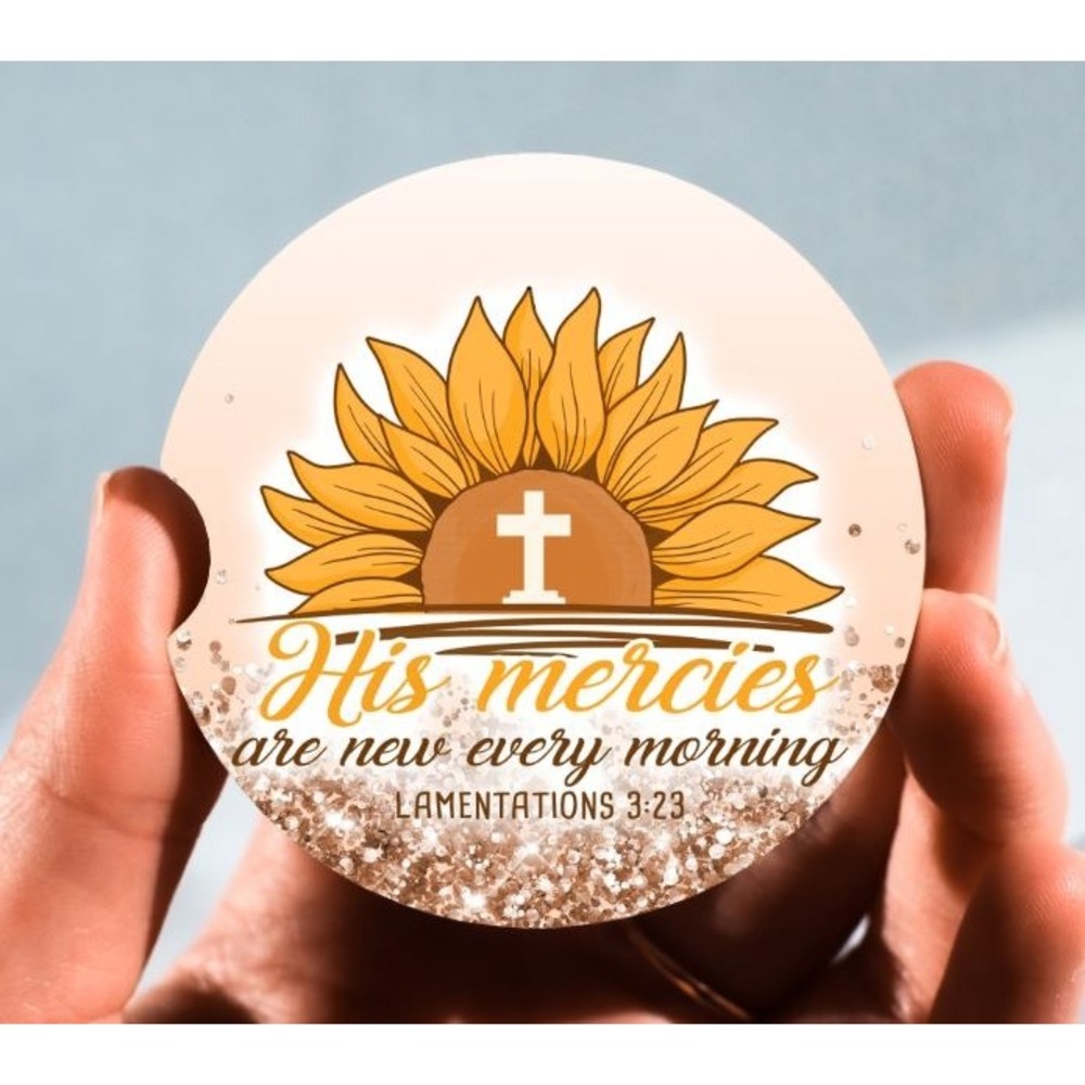 Set of 2 Car Coasters,‎ His Mercies Are New Car Coaster, Neoprene Car Coaster